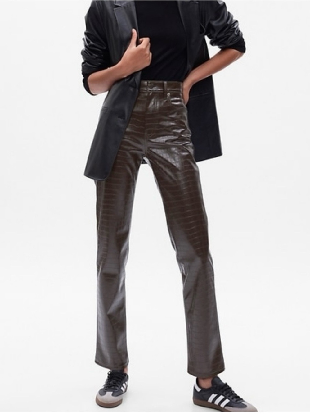 GAP High-Rise Vegan Croc Leather Straight Pants - Dark Brown, 27